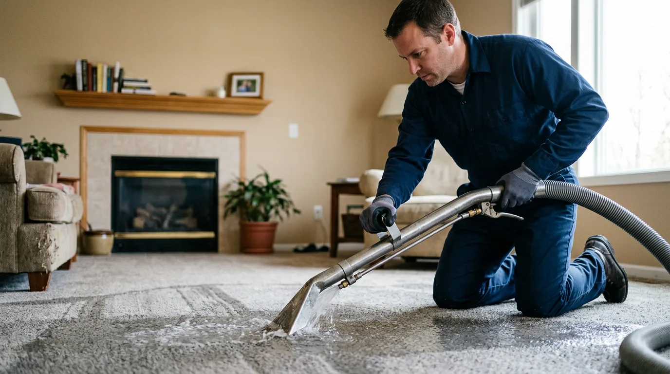 Water damage restoration technician working near New Canaan, CT